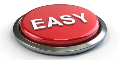Fototapeta premium Red Button with EASY White Text, 3D Render, Glossy Finish, Button, Interface, Simplicity