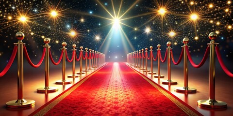 Red Carpet Under a Starry Sky, 3D Rendering, Nighttime, Golden Stanchions, Red Carpet, Celebrity, Event