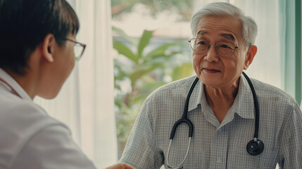 Elderly Man Receiving Body Health Check with Compassionate Doctor