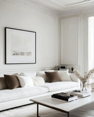 Minimalist Living Room with White Sofa in Elegant Grey and White Interior Design