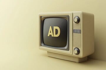 Simple retro television with megaphone projecting AD symbolizing old fashioned marketing communication techniques nostalgic advertising outreach and public relations strategies