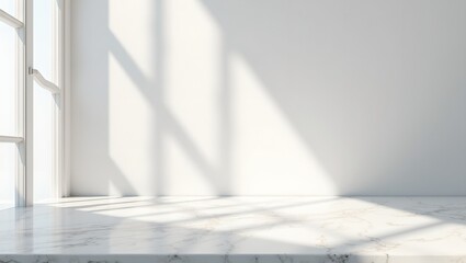 Obraz premium Elegant marble table under window soft shadows on wall ideal for product displays