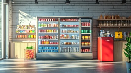 Fototapeta premium Modern Minimalist Convenience Store Interior. Generate Ai Image