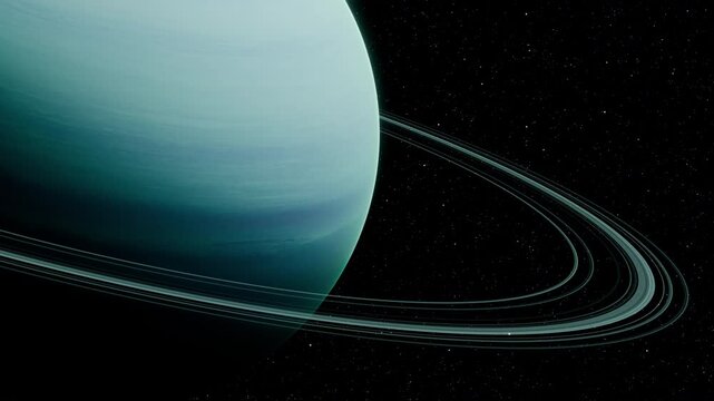 Close up of Planet Uranus the Ice giant 3D Animated Visualization with rings UHD 4K 02