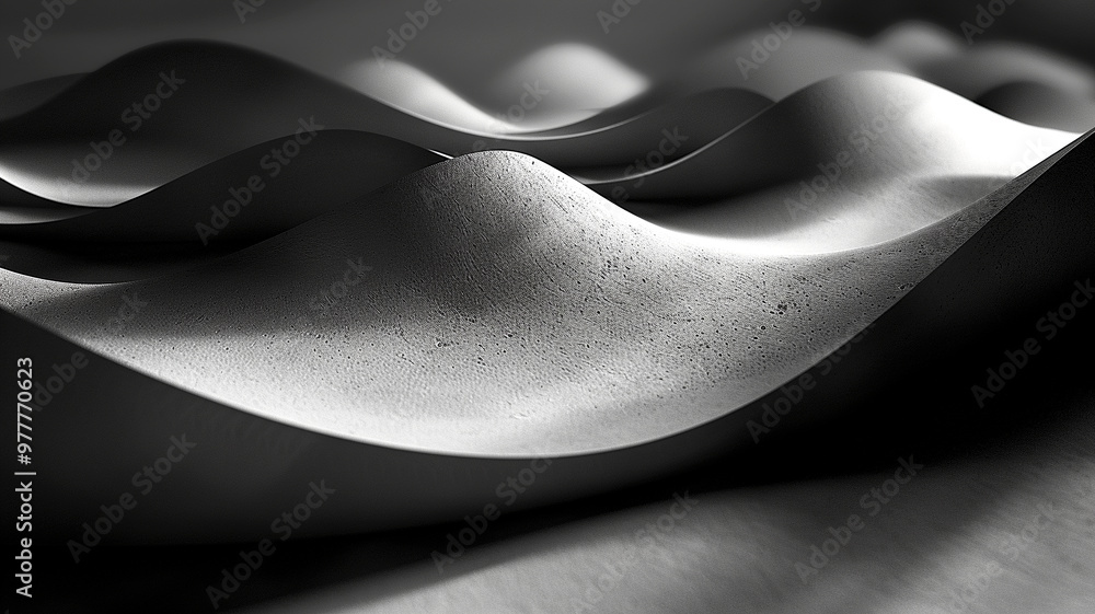 Poster elegant curves of textured monochrome waves flowing in soft shadows and light