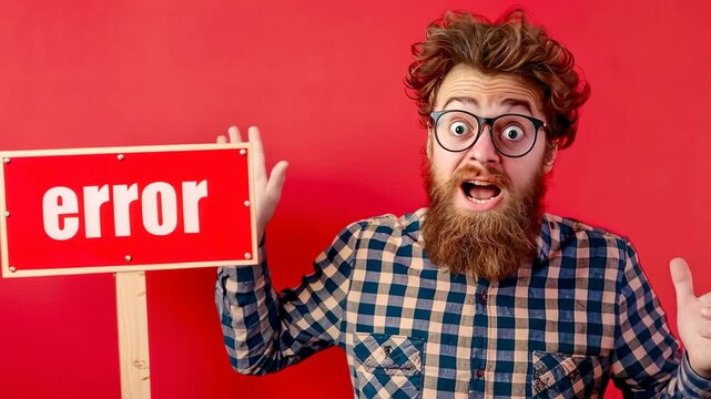 Software developer showing error sign with many facial expressions