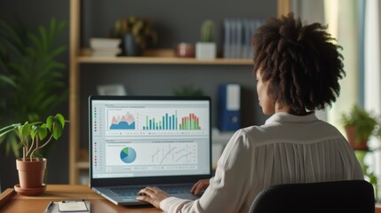 Fototapeta premium Businesswoman Analyzing Financial Data on Laptop