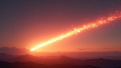 Fototapeta premium Fiery meteor streaking across twilight sky