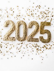 Glowing Golden 2025 Text on Bright White Background