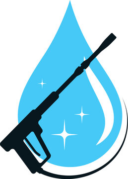 recommend clip art: Blue water drop and car wash gun symbol