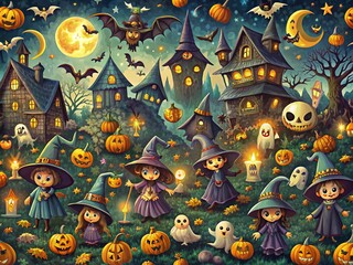 Oil painting artistic image of a very detailed image of the witching hour creepy gothic medieval scary