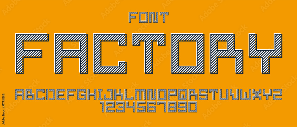 Poster minimal geometric cyberpunk font, vector typeface in geometry minimalist square style, future techno
