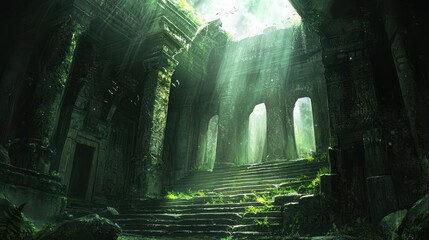 Sunbeams Illuminating the Entrance of a Forgotten Temple