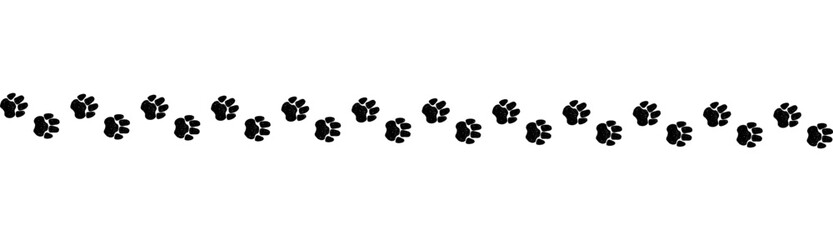 A path of paw prints of pets, dog or cat drawn in grunge style. Vector illustration drawn with chalk or charcoal on white background. © Sviatlana