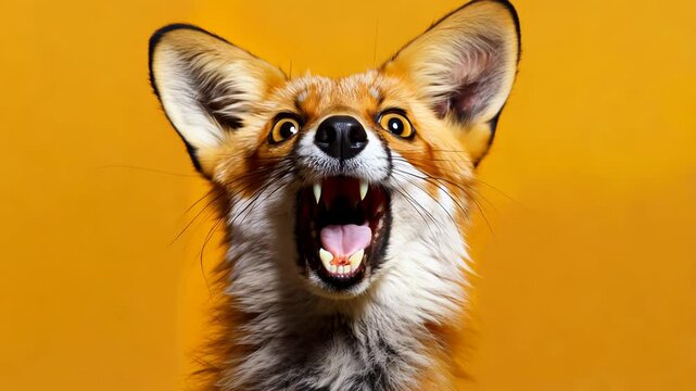 An astonished fox with its mouth open