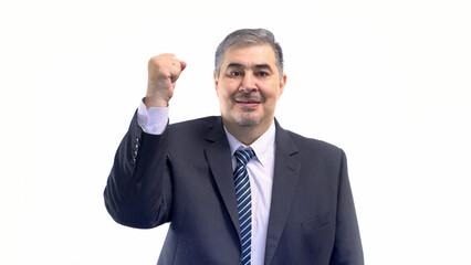 Man in Suit Raising Fist