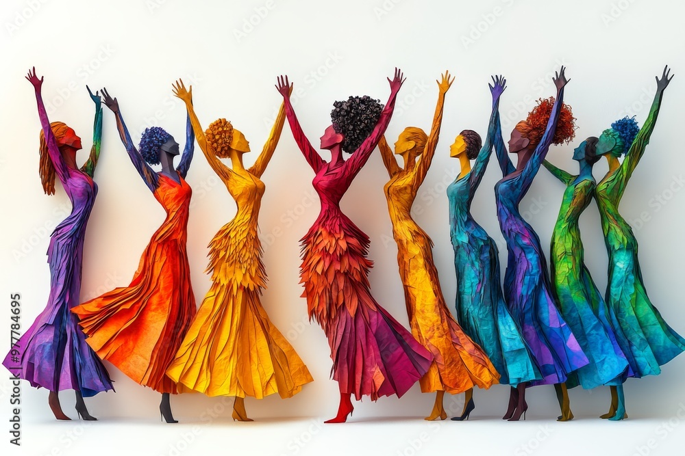 Poster colorful figures dancing in unity symbolizing joy diversity and community connection in a lively and