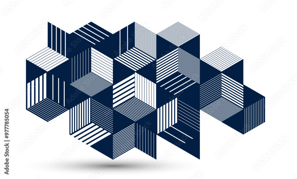 Poster isometric 3d cubes vector abstract background, geometric abstraction art modern architecture city bu