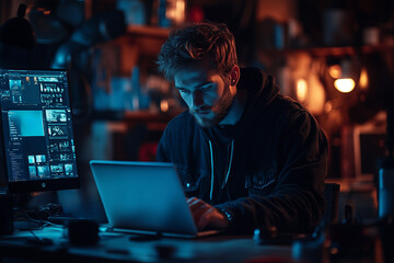 Man work with laptop at office