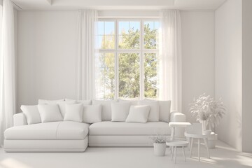 Grey home interior mock-up with sofa, living room concept in scandinavian style 3D illustration
