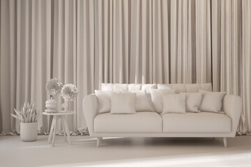 Grey home interior mock-up with sofa, living room concept in scandinavian style 3D illustration
