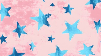 Blue Stars on Pink Background, Abstract Image, Texture, Pattern Background, Wallpaper, Cover and Screen for Smartphone, PC, Laptop, 9:16 and 16:9 Format