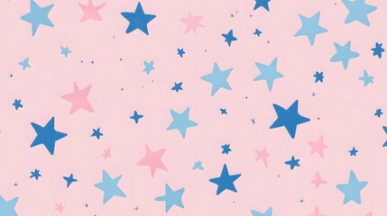 Blue Stars on Pink Background, Abstract Image, Texture, Pattern Background, Wallpaper, Cover and Screen for Smartphone, PC, Laptop, 9:16 and 16:9 Format