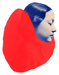 PNG  Mixed media collage art represent of traditional chinese cultural photography portrait painting.