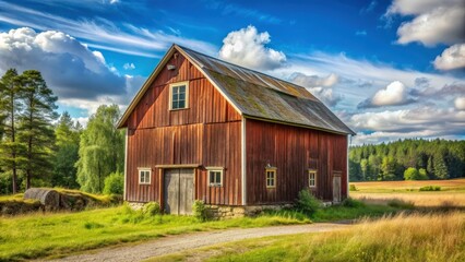 Obraz premium Rustic old Swedish barn in countryside setting