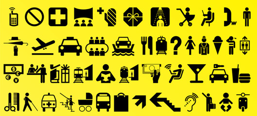 Mega bundle of public signage icon. Direction and warning in public area icon collection