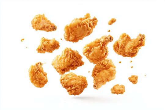 falling chicken meat on white background