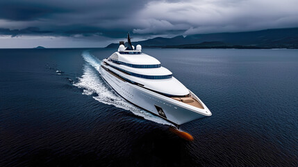 Luxury at Sea Aerial view of a sleek cruise ship cutting through the deep blue ocean symbolizing adventure relaxation and the ultimate travel experience on the open waters
