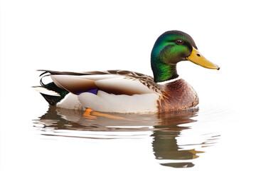 mallard duck on the water isolated on a white background