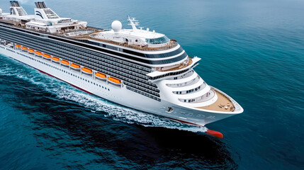 Luxury at Sea Aerial view of a sleek cruise ship cutting through the deep blue ocean symbolizing adventure relaxation and the ultimate travel experience on the open waters