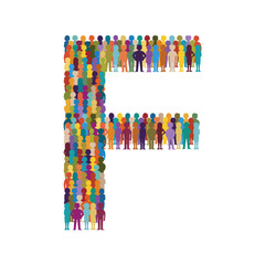 Vector crowd of people in form of capital letter F flat style