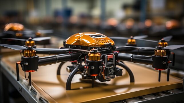 Modern assembly line for AI-powered drones in a high-tech manufacturing facility
