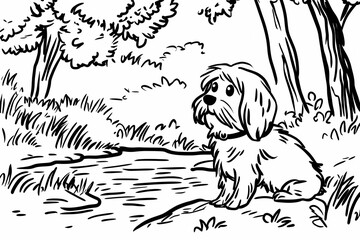 Cute coloring page featuring a playful dog for kids creativity.