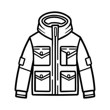 recommend clip art: jacket icon or modern line symbol. Vector line art and icon design with bold outline. Black and white Pixel Perfect minimalistic symbol isolated white background. Silhouette simple thin sign