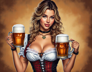 Cute blonde with beer. Illustration for a poster or invitation to Oktoberfest