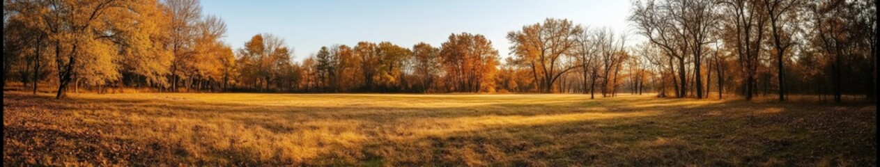 Fototapeta premium Golden autumn landscape in a rural area with vibrant foliage at sunset