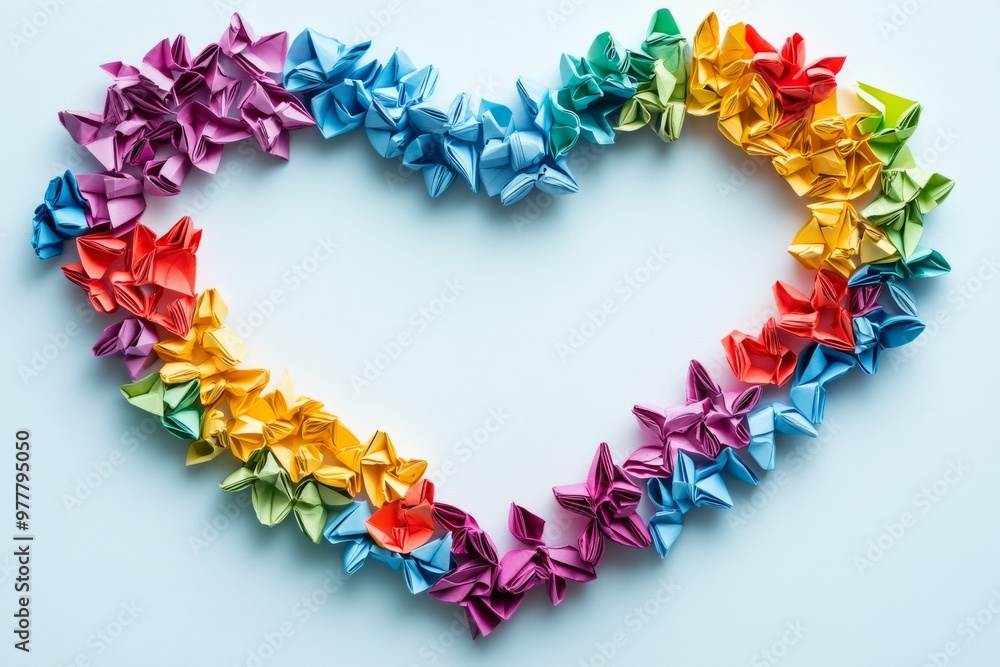 Poster multicolored origami heart in a minimalistic design symbolizing love creativity and emotional connec
