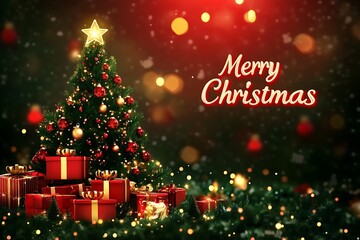 Festive Christmas Scene with Tree and Gifts