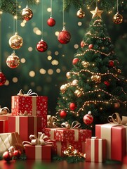 Festive Christmas Tree and Gifts for Holiday Cheer