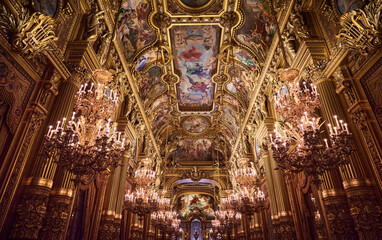 Paris, France, 09 13 2024, View of the Grand Foyer looking east, horizontal image, Palais Garnier  