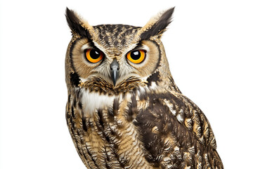 great horned owl isolated on white background