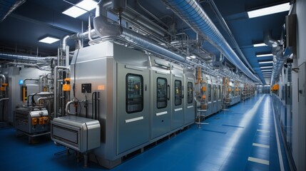 Automated food processing plant with advanced sterile equipment in operation