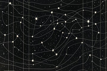 Tiny golden dots interplay against a deep black backdrop, connected by luminous lines that evoke a mesmerizing star map, embodying the allure of the night sky.