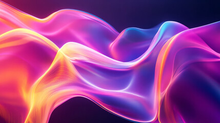 Obraz premium “Abstract fluid iridescent holographic neon curved wave in motion, rendered in 3D. Features a colorful gradient design, ideal for backgrounds, banners, wallpapers, posters, and covers.”