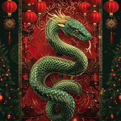 Obraz premium neon green Christmas snake