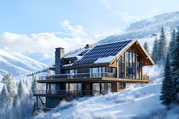 Solar Panels Installed On A Luxury Chalet In Aspen, Solar Photography, Solar Powered Clean Energy, Sustainable Resources, Electricity Source, Marketing Advert Solar Installation